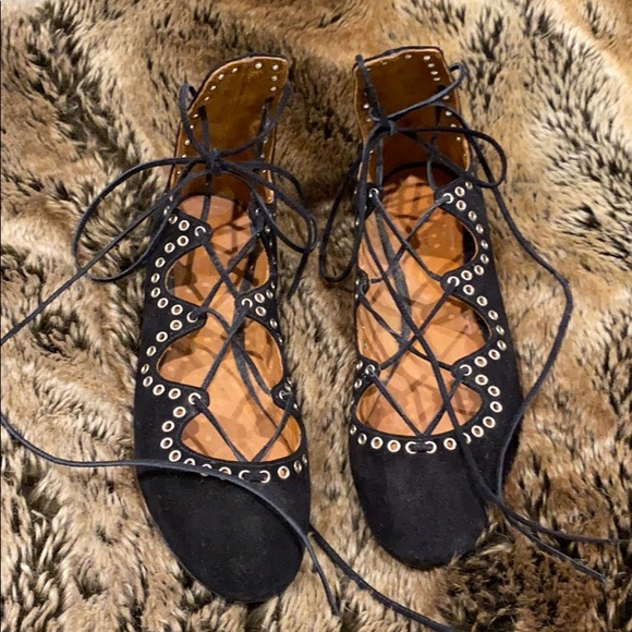 Isabel Marant wraparound black  ankle flats - Picture 1 of 7